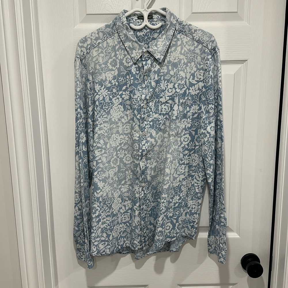 Paisley & Gray Flower Pattern Denim Shirt - Large